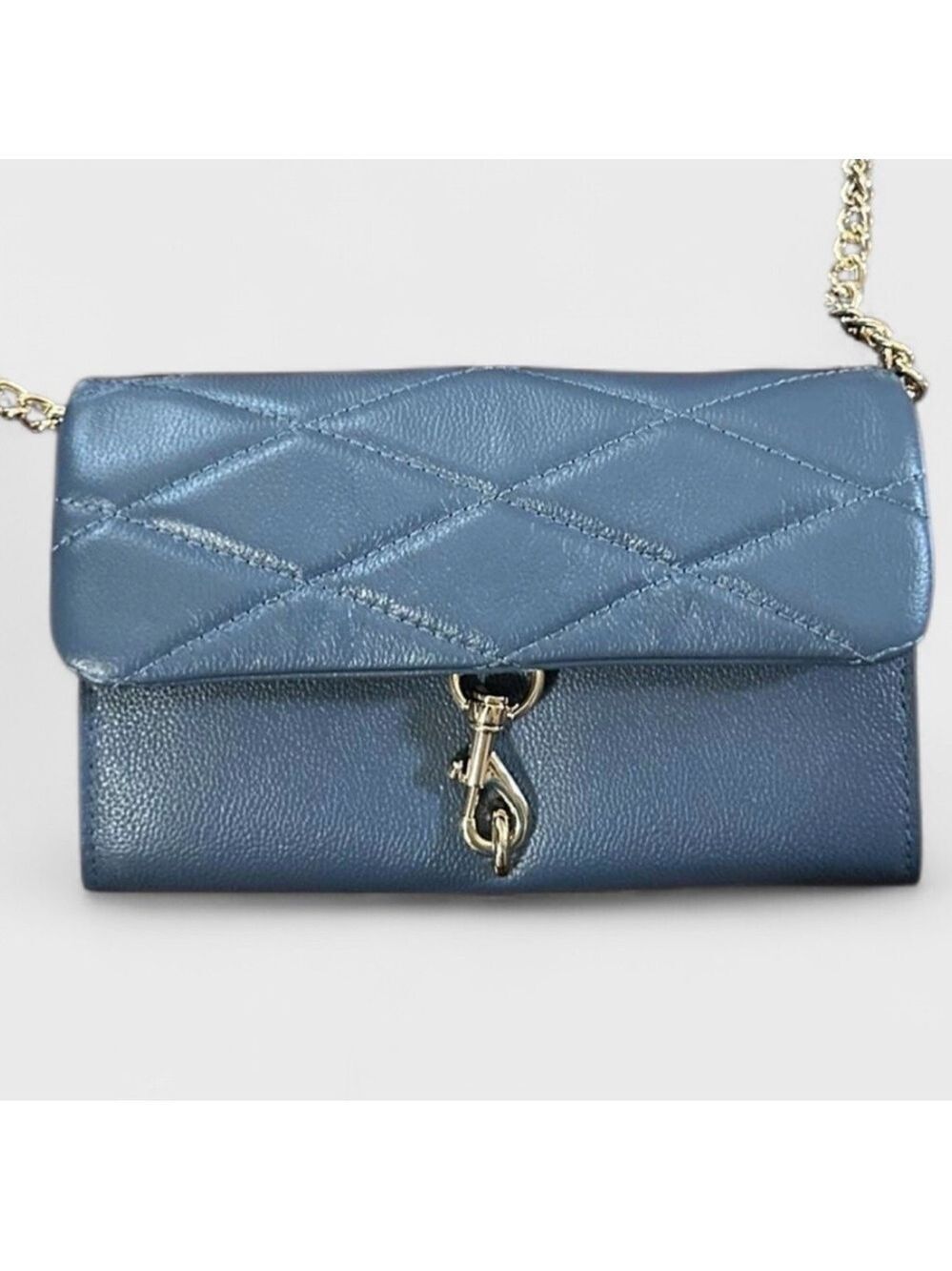 Rebecca Minkoff Edie Wallet on Chain Crossbody Blue Slate NWT - Picture 7 of 13